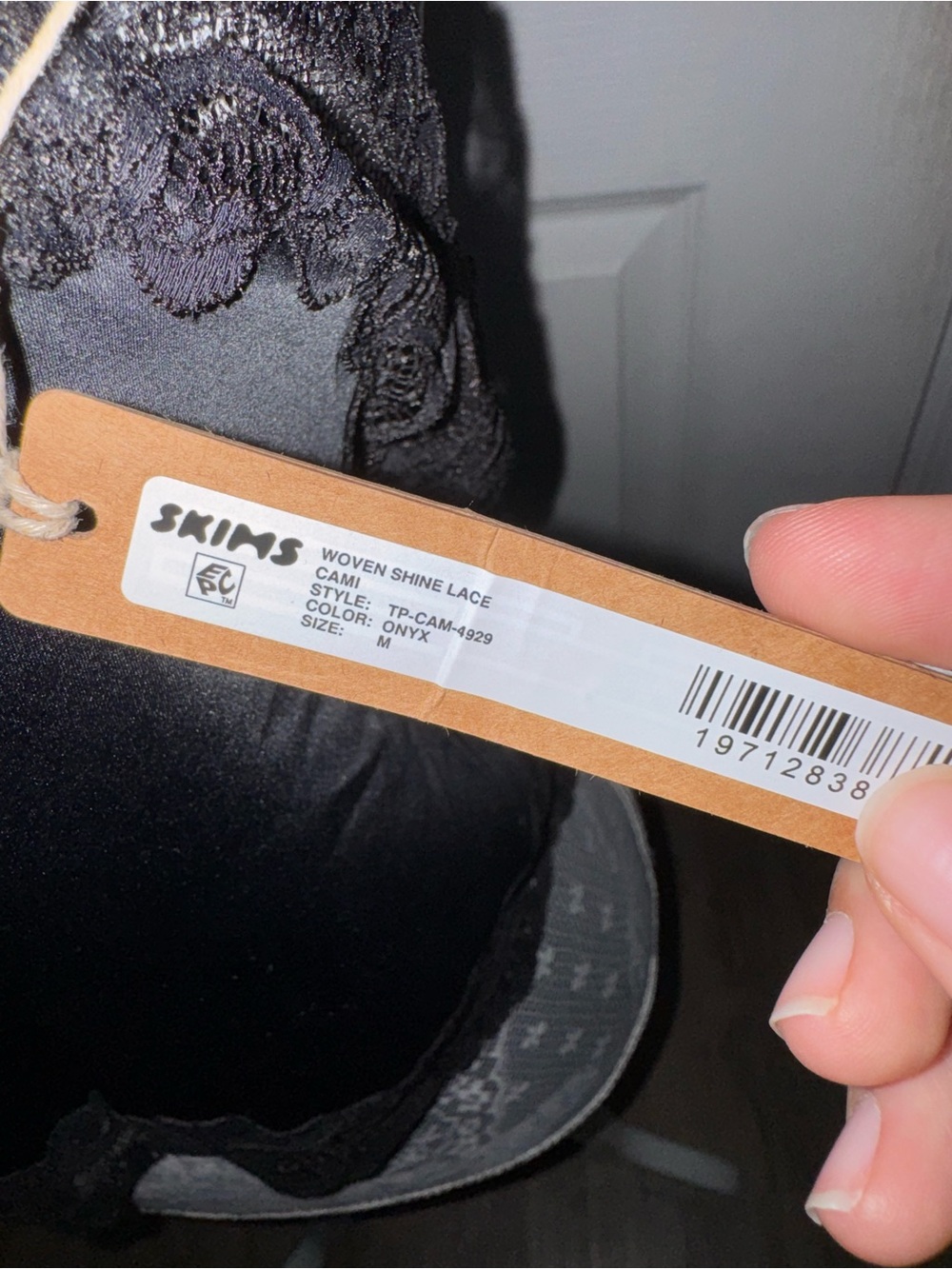 Black Lace Trim Satin Cami - Picture 4 of 4